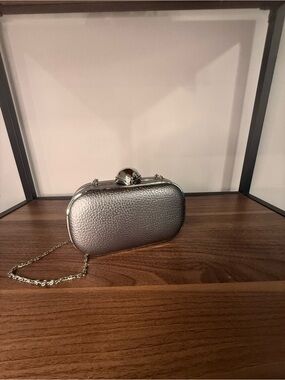 Metallic Pewter Chain-Shoulder Evening Vintage Clutch